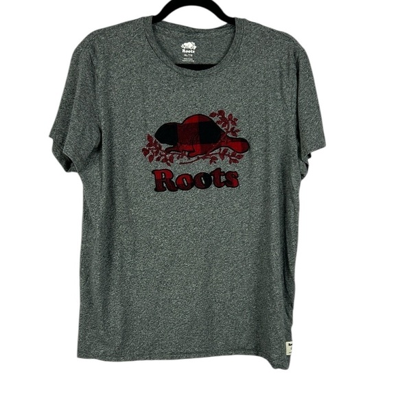 Roots Tops - Roots Casual Tartan Plaid Beaver Short Sleeve Crew Neck Tee XL Heather Grey